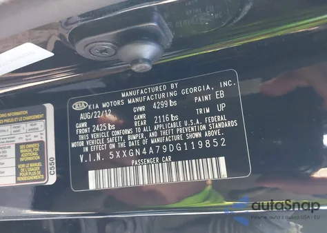 2013 Kia Optima Ex from USA, damaged, VIN 5XXGN4A79DG119852